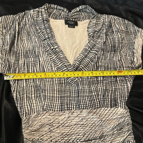 Deletta  Anthropologie M Cream Blue Plaid‎ Short Sleeve Jersey Knit Midi Dress - Picture 5 of 7